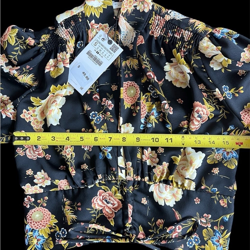 ZARA FLORAL WOMEN'S BLOUSE SIZE SMALL AND MEDIUM NWT CROP TIE WAIST - Picture 10 of 11